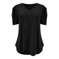 thumbnail image 3 of USSUMA Solid Color Comfy T-Shirts for Women Trendy Short Sleeve Cute Puff Sleeve Dressy Blouse Casual Tops Summer V Neck Women's Tunics Plus Size Shirt 2022, 3 of 7