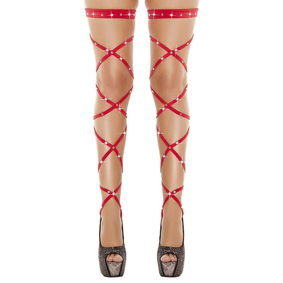 Listenwind Women Sexy Crystal Studded Thigh High Leg Wraps Garter Belt Rave Club Dance Stockings
