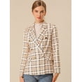 thumbnail image 2 of Chaqueta blazer formal a cuadros con doble botonadura y solapa con muesca para mujer Albaricoque M, 2 of 6