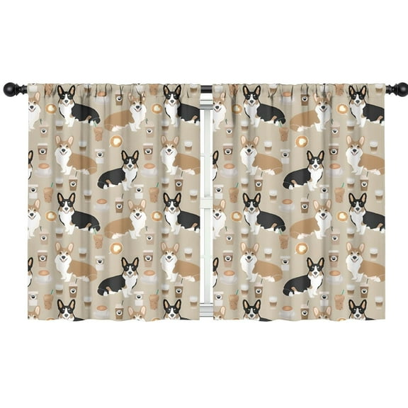 Blackout Kids Curtains,Cartoon Corgi and Coffee Childrens Insulated Curtains Set Of 2,Bedroom Essentials,Toddler Room Decor 42"x54"(106x137cm)