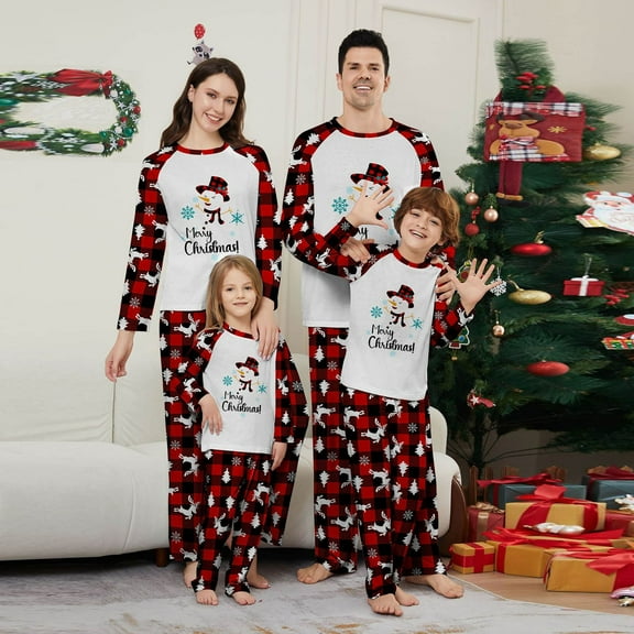 Onlypjs Family Matching Christmas Buffalo Plaid Snowman Print Pajamas for Women, Men, Couples