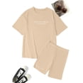 thumbnail image 4 of Tiqkatyck Outfits Sets, It Is You Not Me Women's Short Sleeve Letter Print Shorts Sets Women 2 Piece Outfits Beige XS, 4 of 6