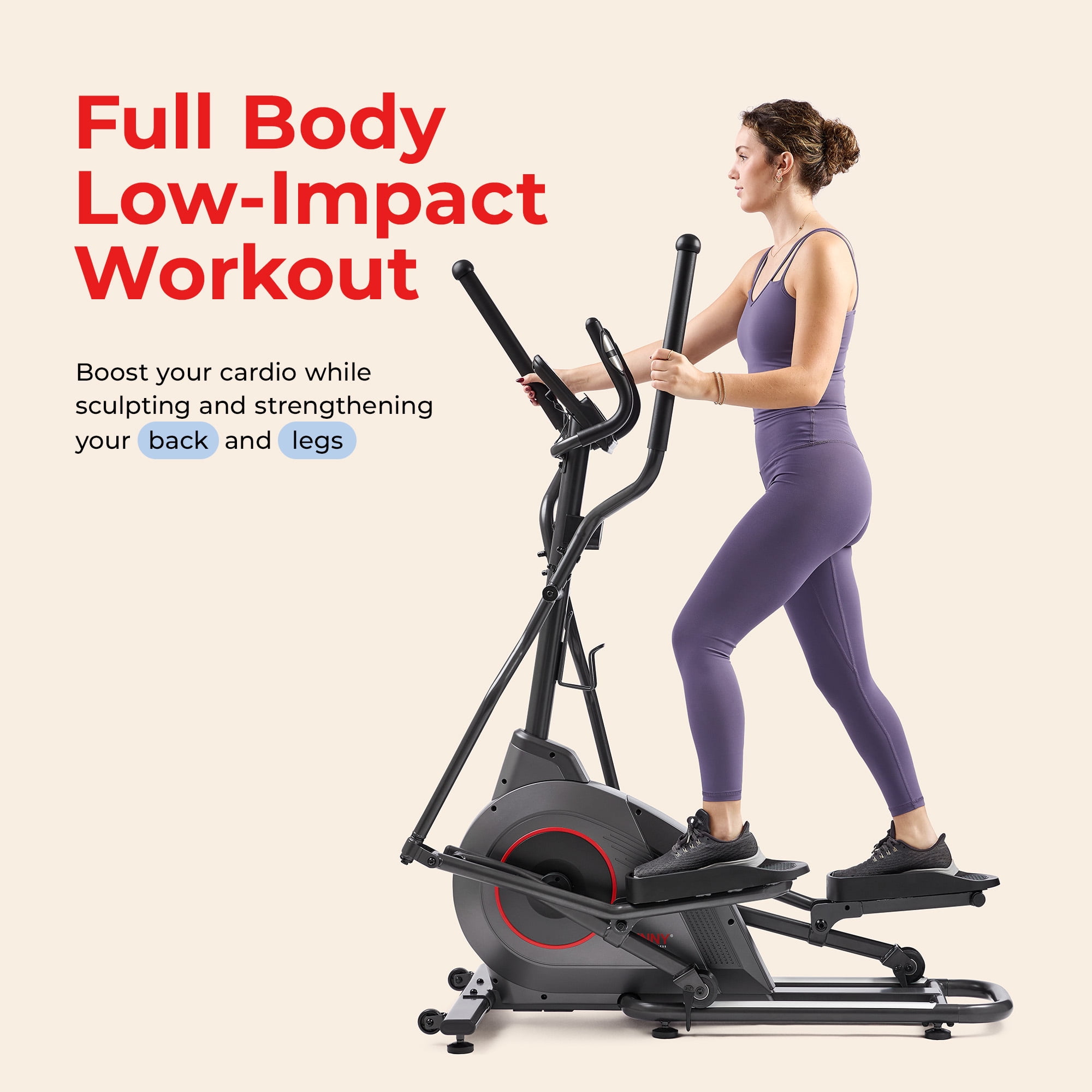 Sunny Health & Fitness Ultra-Silent 16” Stride Smart Elliptical Trainer with SunnyFit App for Trainer-Led Workouts & Performance Tracking