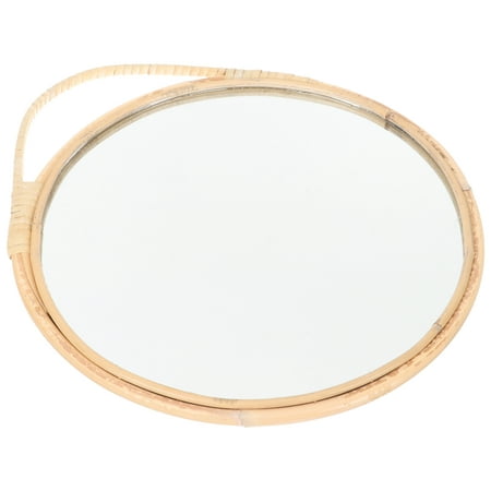 Wall Mirror Decor Round Woven Wall Embellishments for Crafting Hanging Makeup Mirror Bathroom Mirror Frame Small Mirror Pendant Glass