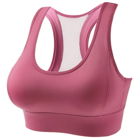 

Ganfancp Women s Zip Front Closure Sports Bra - Seamless Wirefree Post Zipper Padded Racerback Workout Gym Yoga Bras Hot Pink S
