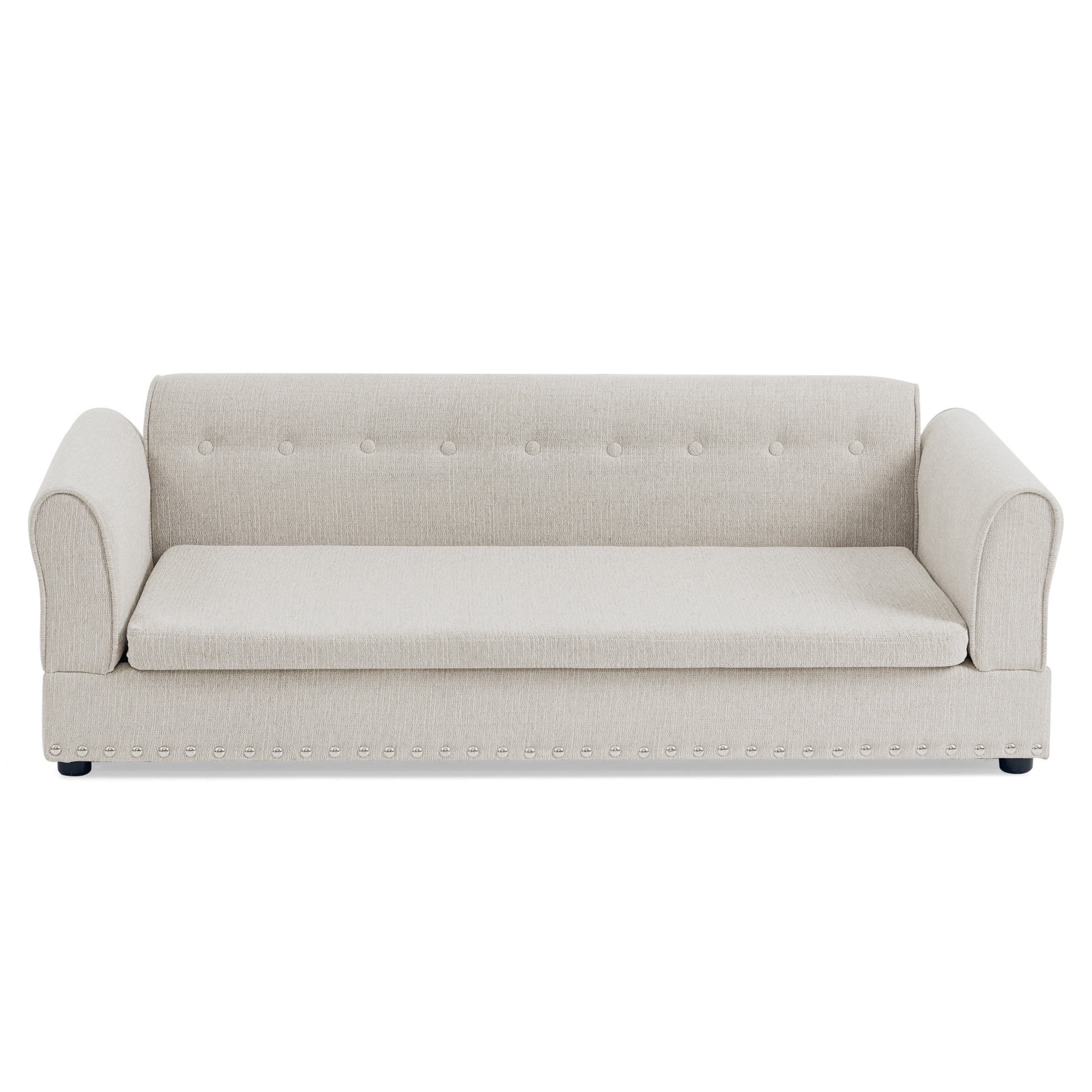 Noble House 55" Comfortable Elevated Pet Sofa, Elegant Oversized Linen Dog Bed with Support Armrests, Beige