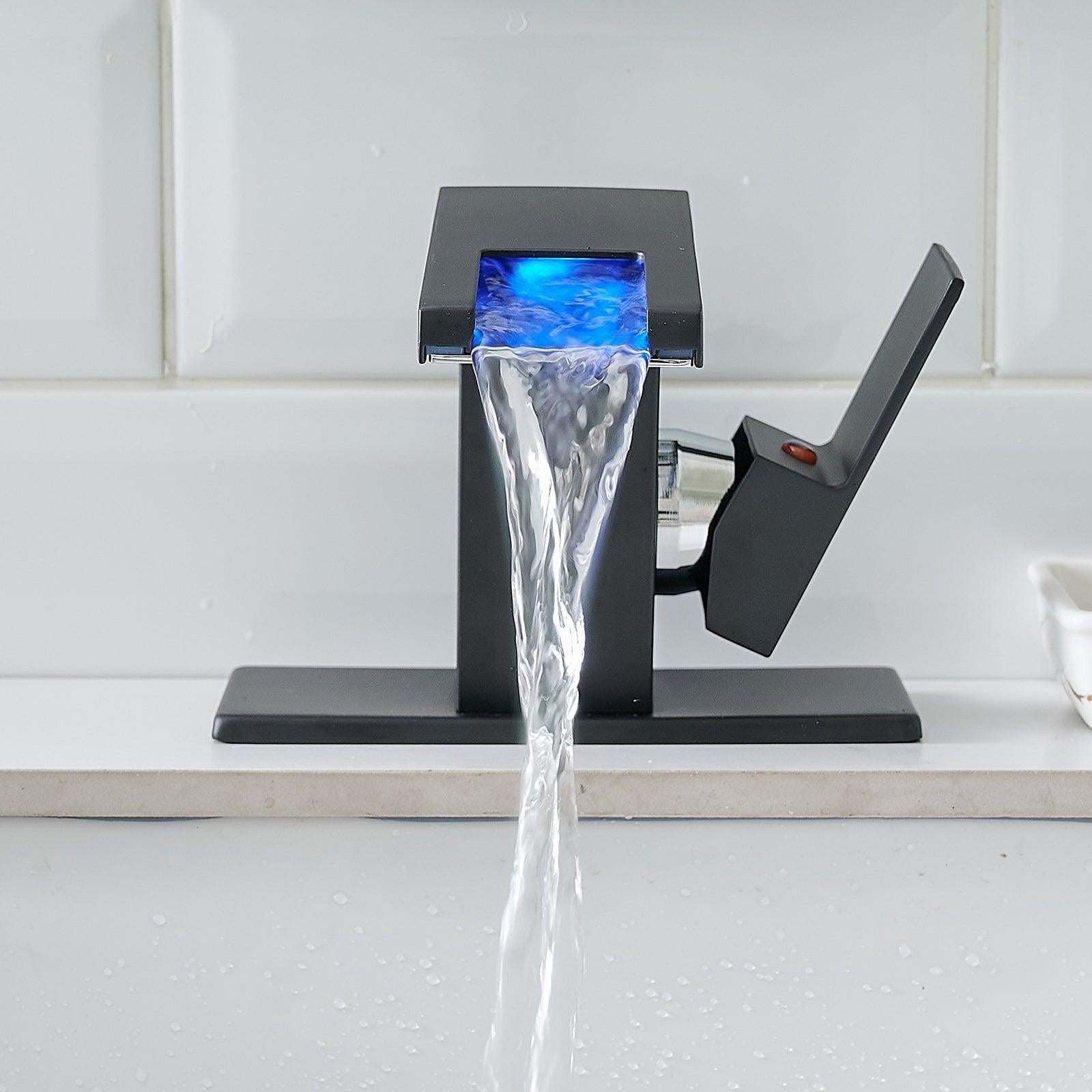 ANGELES HOME LED Light Bathroom Faucet Waterfall Single Handle One Hole Faucet for Bathroom Sink Mount Vanity Faucet