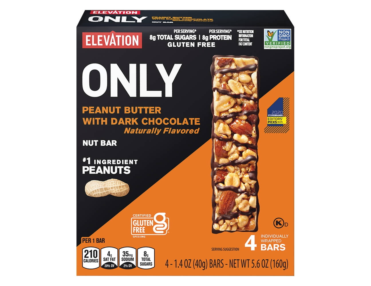 2PK - Elevation Peanut Butter with Dark Chocolate Only Nut Bars, 4 count