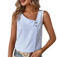 thumbnail image 5 of ClodeEU Women's Asymmetrical Neck Sleeveless Tank Top,Button Decor Summer Casual Loose Fit Blouse Blue,Womens Plus M, 5 of 5