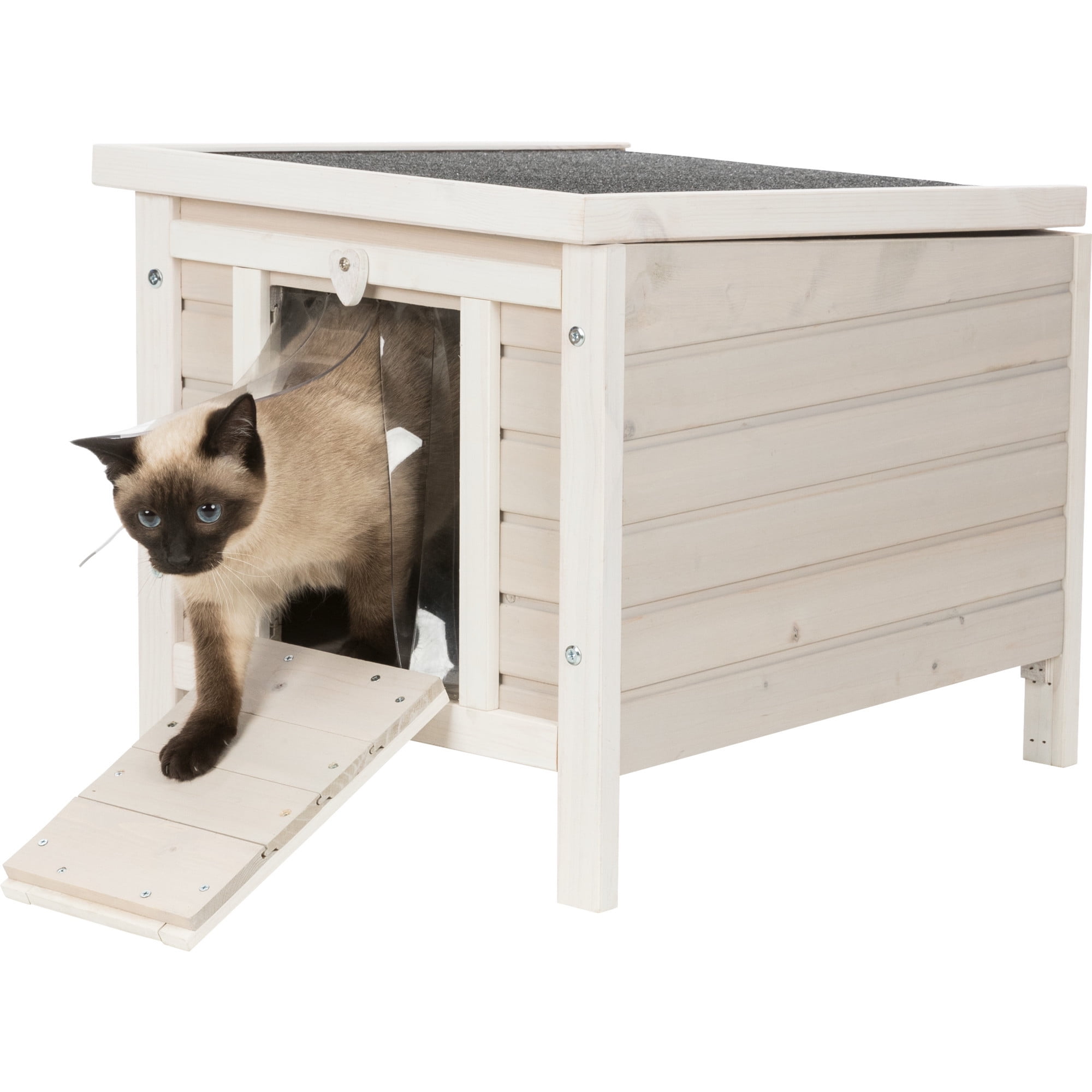 TRIXIE natura 1-Story Weatherproof Small Outdoor Cat House with Hinged Roof, Gray