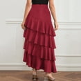 thumbnail image 3 of POIUYTR Women Summer Flounce Skirts Casual High Waist Tiered A-Line Long Skirts Trendy Solid Color Skirt, 3 of 6
