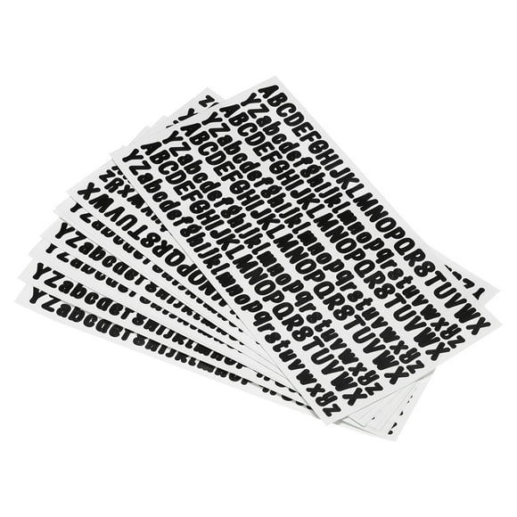 Calcomanías de letras de vinilo autoadhesivas negras de 0.5 pulgadas, 208 por hoja, 12 paquetes