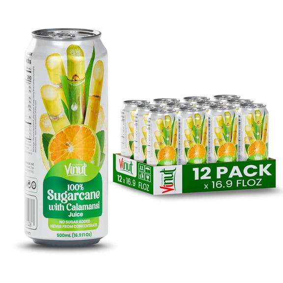 VINUT 100% Sugarcane Juice , No Sugar Added - Natural NFC (Not from Concentrate) Fresh Fruit Juice Drink, 16.57 fl oz (Pack of 12)
