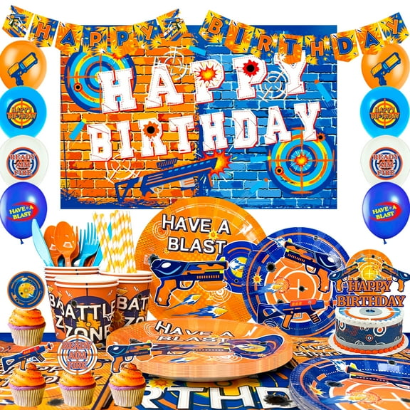 Dart Birthday Party Supplies,170pcs Dart War Party Decorations&Tableware Set - Dart War Plates Cups Napkins Tablecloth Banner Balloon Backdrop Cake Topper