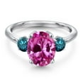 thumbnail image 3 of Gem Stone King 3.79 Ct Oval Pink Created Sapphire Blue Diamond 925 Sterling Silver Ring, 3 of 6