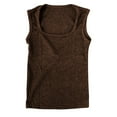 thumbnail image 4 of Tops for Women Trendy Gsakboxl Women Stretch Basic Pleated Square Neck Crop Tank Top Slim‑Fitting Fashionable Sleeveless Vest JN L, 4 of 4
