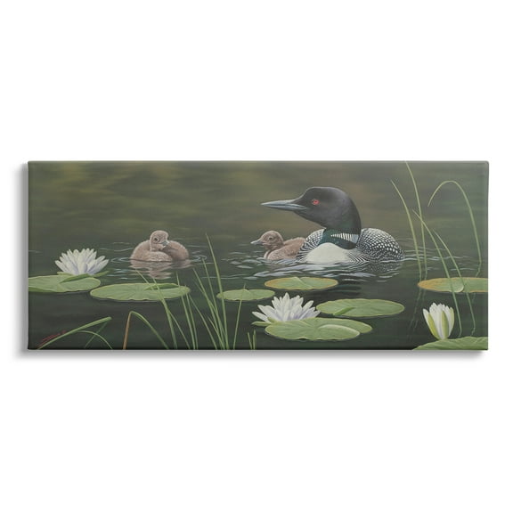 Stupell Industries Duck Family in Pond Animals & Insects Painting Gallery Wrapped Canvas Print Wall Art, 48 x 20