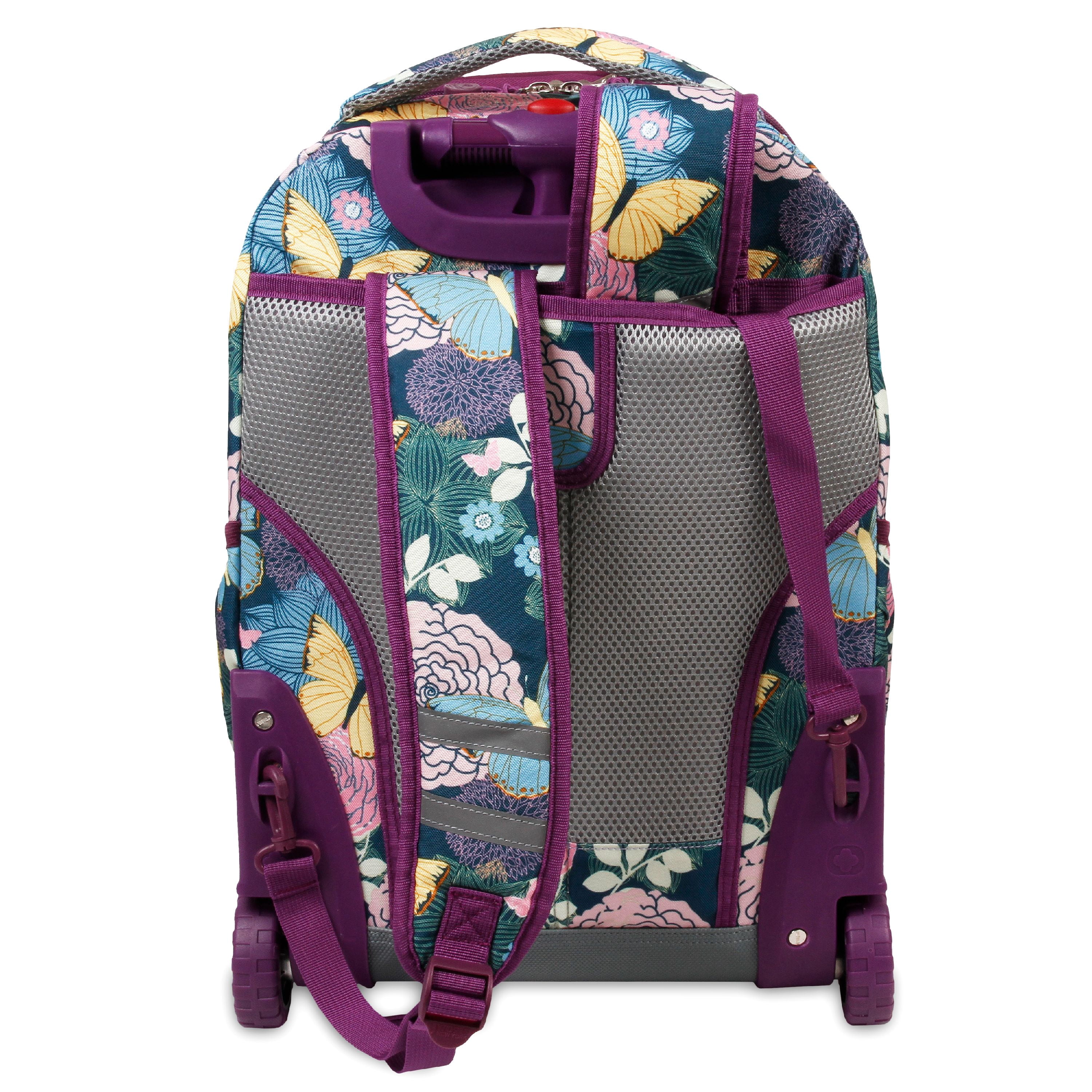 J World Girls Duo 18" Rolling Backpack With Lunch Bag For School And Travel, Secret Garden