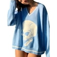 thumbnail image 3 of Qiylii Women Skull Print Sweatshirt Long Sleeve V-neck Top Loose Sweater, 3 of 9