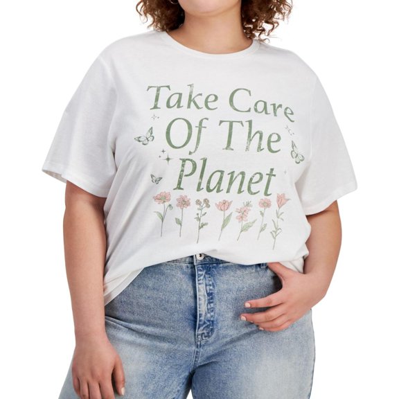 GRAYSON/THREADS Womens Take Care Of The Planet Graphic T-Shirt, Multicoloured, Plus Size, XX-Large