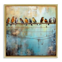 Stupell Industries Abstract Perched Birds Animals & Insects Painting Gold Floater Framed Canvas Art Print Wall Art, 25 x 25