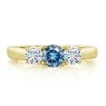 thumbnail image 2 of Gem Stone King 18K Yellow Gold Plated Silver 3-Stone Ring Round Persian Blue and White Moissanite (0.96 Cttw, Size 8), 2 of 4