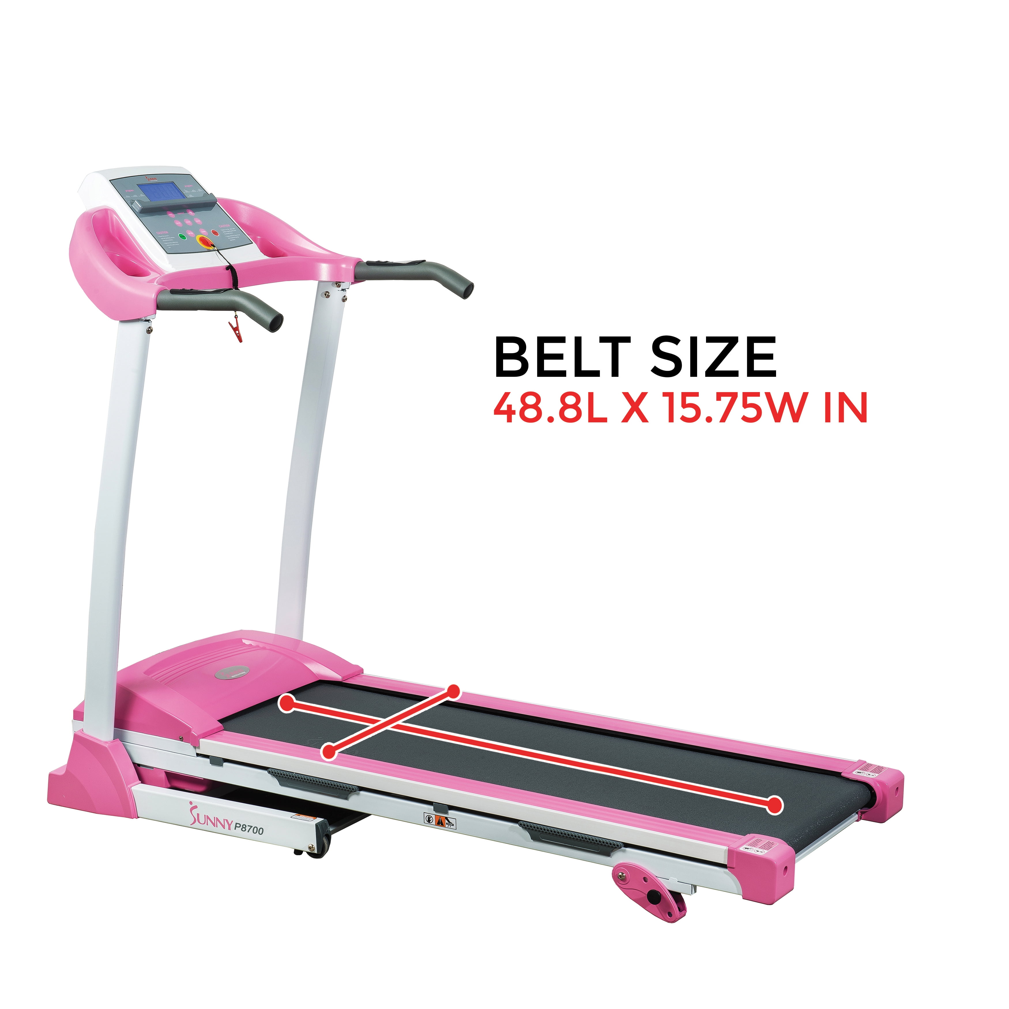 Sunny Health & Fitness Treadmill with Manual Incline, Pulse Sensors, Folding, LCD Monitor for Exercise, Pink,  P8700