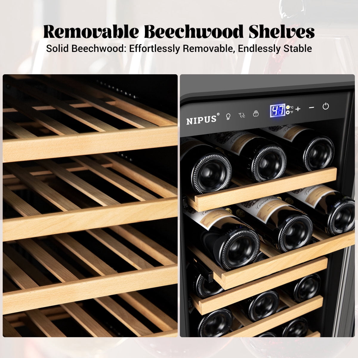 15 Inch 30 Bottle Wine Refrigerator Mini Wine Cooler Built-in and Freestanding with Built-In Light