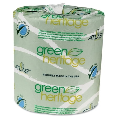 Atlas Paper Mills Green Heritage Toilet Tissue, 4 1/2 x 3 1/2 Sheets, 2-Ply, 500/Roll, 96