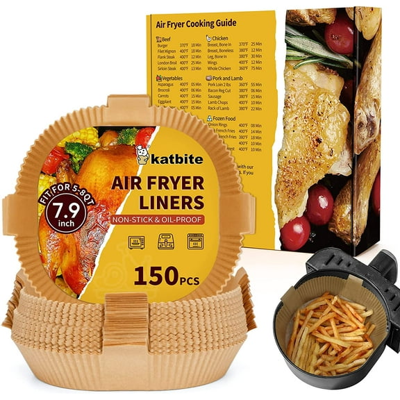 Katbite 150PCS Air fryer Dispasable Paper Liner 7.9inch Non-Stick Parchment Airfryer Liners Oil-Proof Unbleached Baking Paper