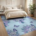 thumbnail image 3 of ODIKA 8'x10' Washable Area Rug Bouquet Clusters Ribbon Stripe Border Scattered Toss Butterfly Refined for Dining Room, Large Office, Lounge, Non-Slip Chair-Friendly Mat, 3 of 7
