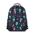 thumbnail image 3 of Alien UFO Deep Blue Pattern Backpack for School, Cute School Bag with Adjustable Shoulder Straps and Padded Back, 15.3"x11"x7.1", 3 of 5