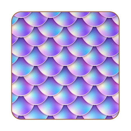 

OWNTA Mermaid Tail Pastel Pattern Premium 6-Piece Square Coaster Set in Microfiber Leather - Non-Slip & Absorbent Cup Mats