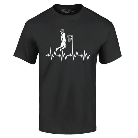 Shop4Ever Men's Basketball Player Slam Dunk Heartline Heartbeat Graphic T-shirt Medium Black