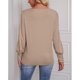 thumbnail image 5 of Jersey de mujer con manga abullonada y cuello redondo, decoración de botones, Color sólido, corte holgado, Top para otoño, albaricoque XXL, 5 of 8