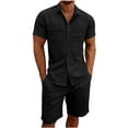 thumbnail image 2 of VBTAPA Men's Cotton Linen 2 Piece Set Summer Casual Outfits Short Sleeve Cargo Shirt and Shorts Matching Sets with Pockets Black XL, 2 of 7