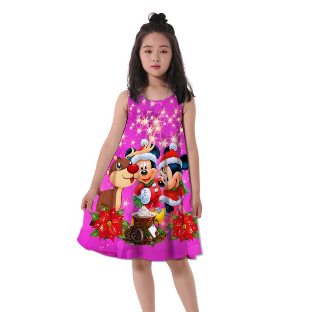 Girls Minnie Mouse Cartoon Disney Series Dress Kids Costume 3D Mickey Fancy 2-16 Years Birthday Party Dress Child Casual Clothes13T-14T Gao Jinjia LED