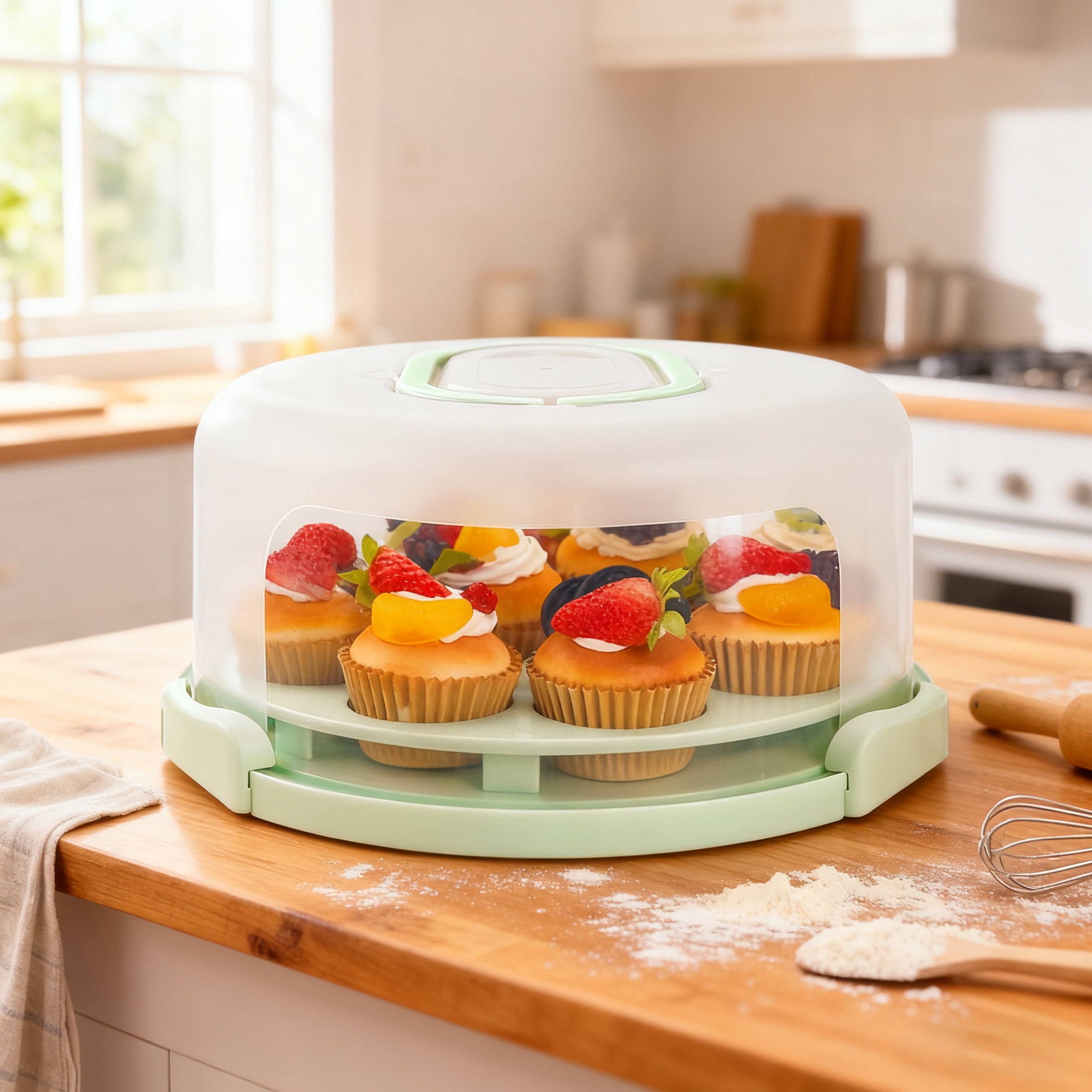 4-in-1 Multipurpose Cake Carrier Round Plastic Container with Lid