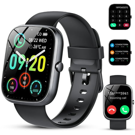 Smart Watch Fits for Android and iPhone, IP68 Waterproof Smartwatch for Women Men 100+ Sports Modes 1.91-inch Fitness Tracker, Smart Watch with Bluetooth Call(Answer/Make Calls), for Gift Black