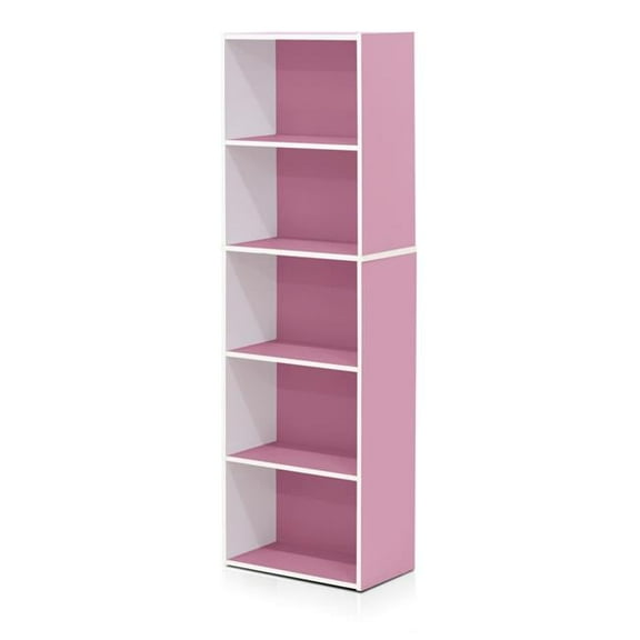 Highkey 5 Tier Reversible Open Shelf Bookcase, Particle Board Pink