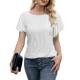 thumbnail image 2 of Beecarchil Women Casual Ruffle Short Sleeve Tops Summer Crew Neck Eyelet Shirts Flowy Dressy Tunic Blouses White XL, 2 of 4