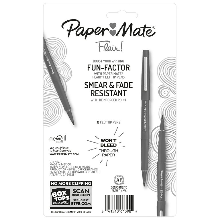 Paper Mate Flair Felt Tip Pens, Assorted Tips and Colors, 6 Count