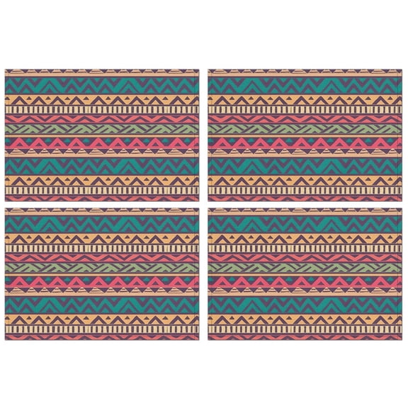 Colorful Geometric Striped Pattern Summer Placemats Table Placemats Set Of 4-Linen Kitchen Washable Placemats Table Mats 11.8"x17.7" Non-Slip Heat Resistant