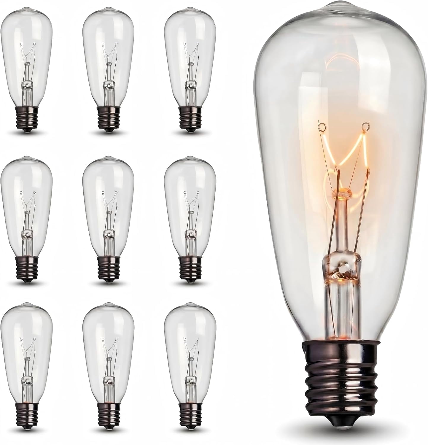 10 Pack ST40 Replacement Bulbs for Outdoor String Lights, 7W E17 Intermediate Base Clear Incandescent Edison Bulbs for Indoor Outdoor Patio Backyard Decor, Warm White