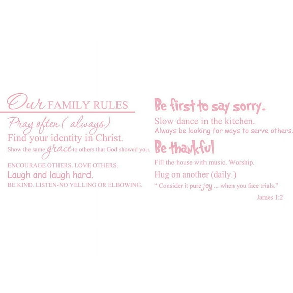 Pink 27" x 36" Our Family Rules... Vinyl wall art Inspirational quotes and saying home decor decal sticker