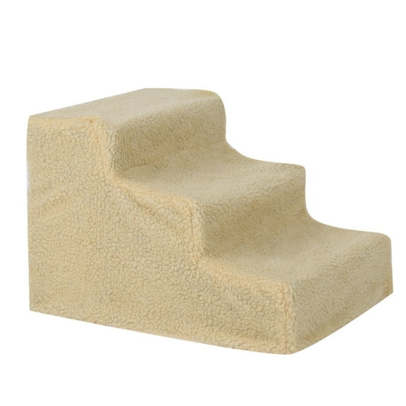 Gueiykk 3-Steps Pet Dog Cat Stairs Ramp Ladder with Removable Cover for High Bed(Beige)