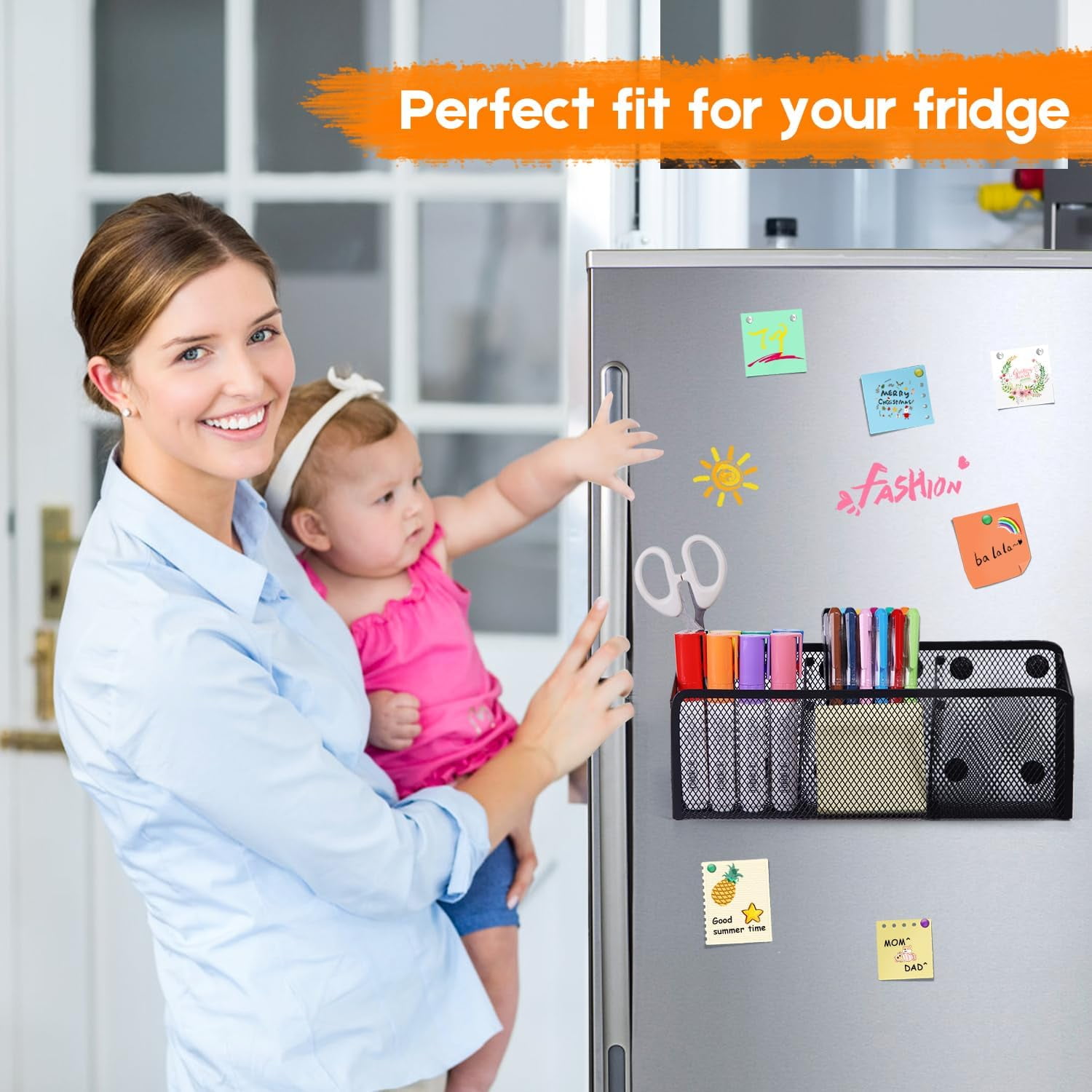 Magnetic Pencil Holder - Extra Strong Magnets Mesh Marker Holder Perfect for Whiteboard, Refrigerator and Locker Accessories (3 Baskets, 1 Pack Black)