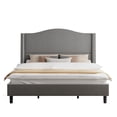 thumbnail image 5 of Merluxy Platform Bed Frame Tall Headboard Upholstered Bed with Velvet Nailhead Trim Arched Wingback,Queen,Light Grey, 5 of 8