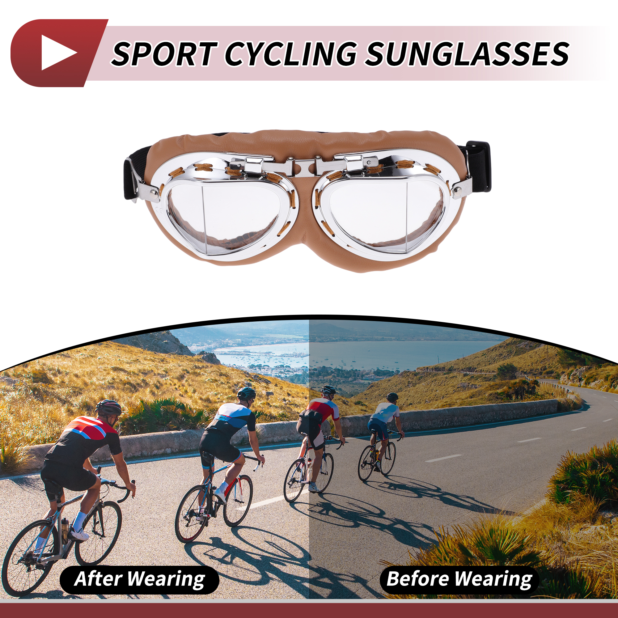 Unique Bargains 1 Set Motorcycle Riding Goggles Foldable PC PU Sponge Outdoor Sports Sunglasses for Motocross Dirt Bike ATV Transparent Lens Brown Frame
