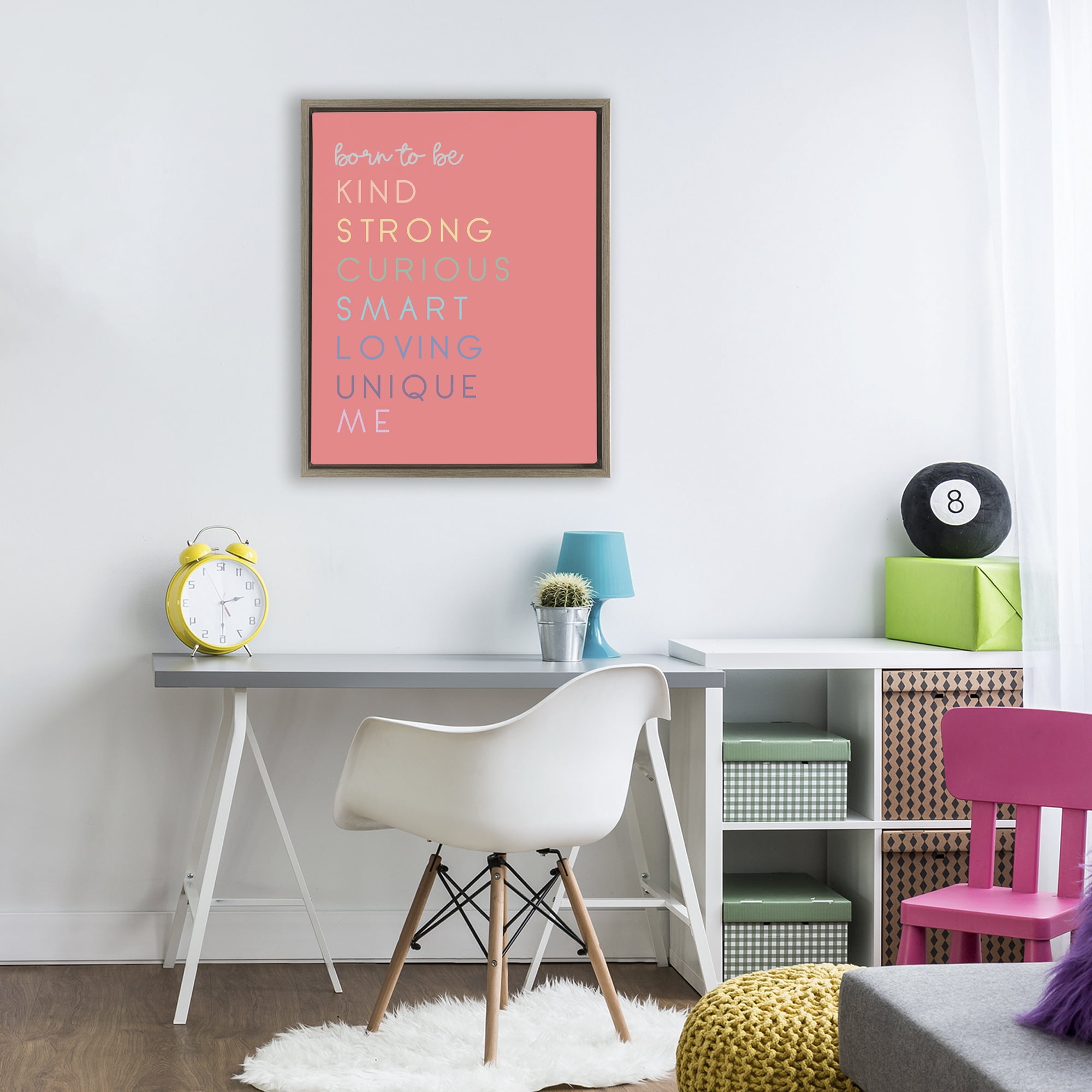 Stupell Industries Born To Be Adjectives Brown Framed Floater Canvas Wall Art, design by Anna Quach